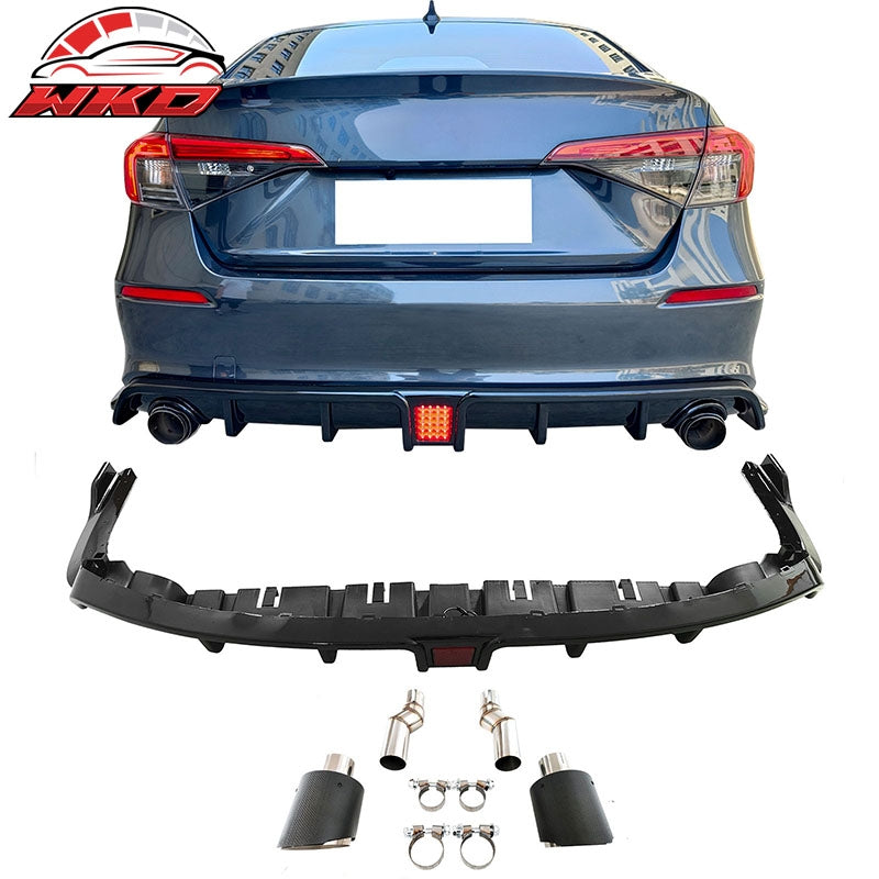 Wholesale For 22-26 Civic EX/Touring/Si Sedan 3PC Rear Diffuser W/LED+Dual Tip Gloss Black