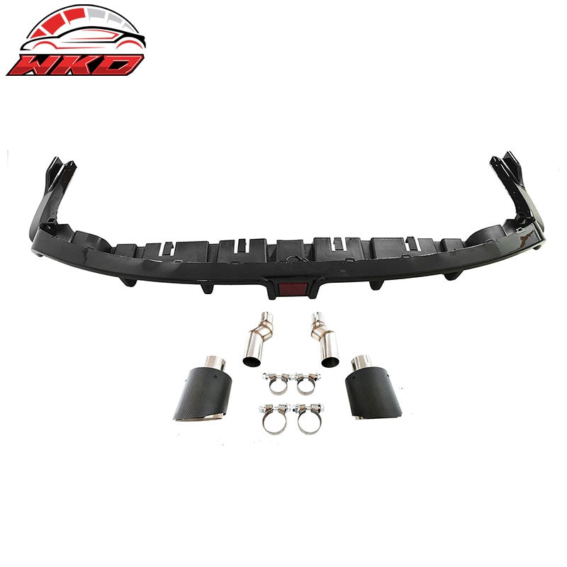 For 22-26 Civic EX/Touring/Si Sedan 3PC Rear Diffuser W/LED+Dual Tip Gloss Black