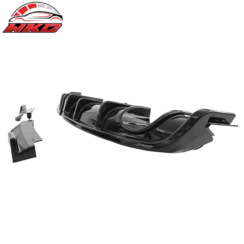 For 22-26 Civic EX/Touring/Si Sedan 3PC Rear Diffuser W/LED+Dual Tip Gloss Black
