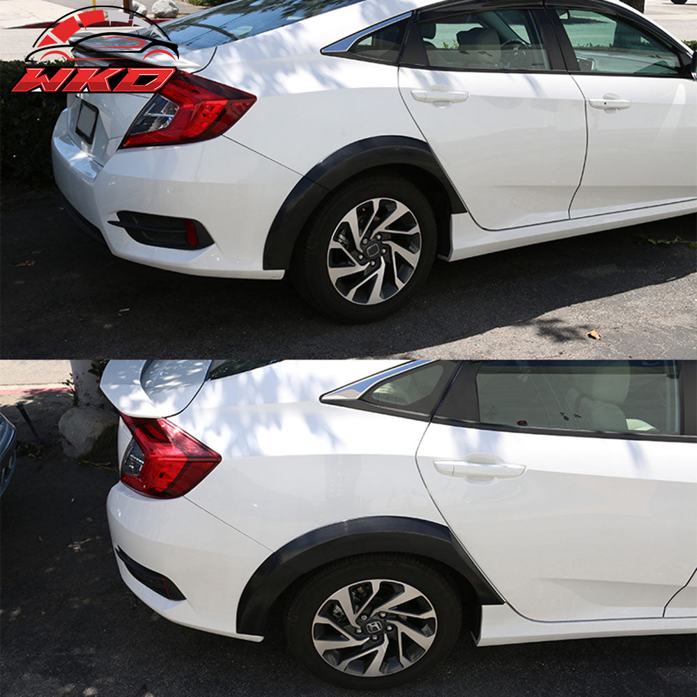 Fits 16-21 Honda Civic Sedan Rear Fender Flares Wheel Cover 4 Piece Set