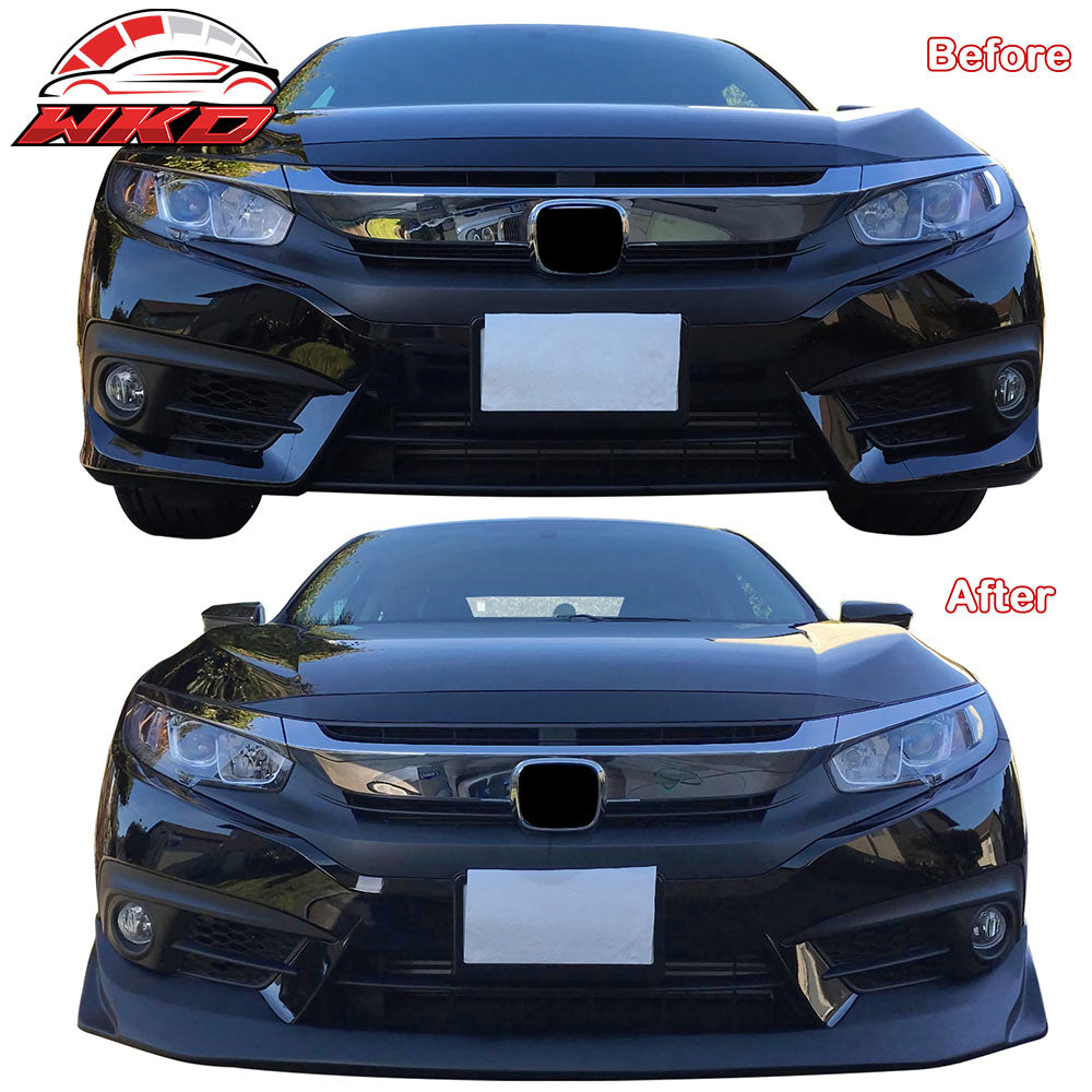Fits 16-18 Honda Civic Coupe Sedan JS Racing Front Bumper Lip Spoiler - PU
