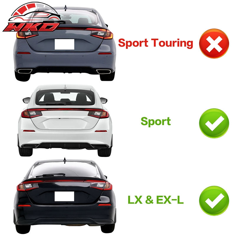 For 22-26 Civic Sport LX EX-L Carbon Fiber Print Rear Diffuser W/ Corner Spat PP