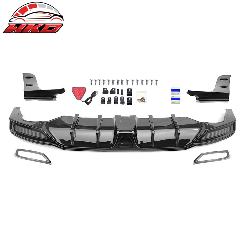 For 22-26 Civic Sport LX EX-L Gloss Black Rear Bumper Diffuser W/ Corner Spat PP