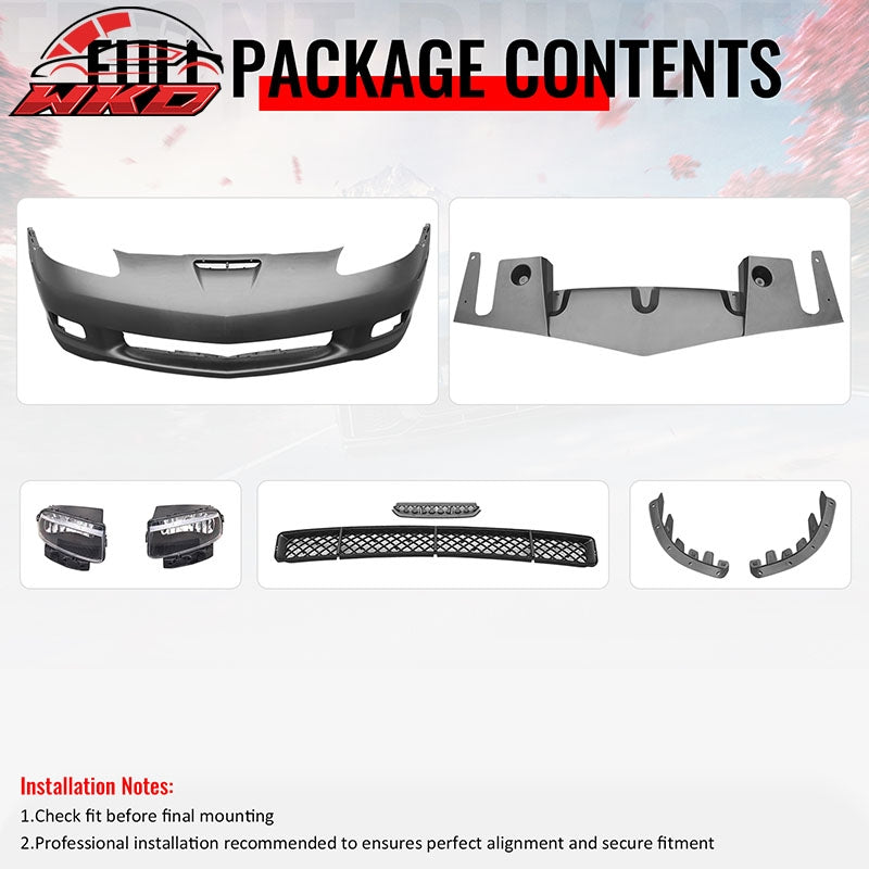 Fits 05-13 Corvette C6 Base Front Bumper Cover Z06 Conversion Assembly +Foglight