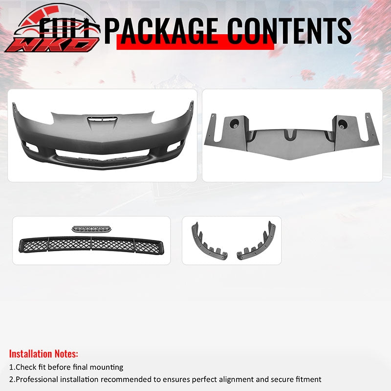 Fits 05-13 Corvette C6 Base Front Bumper Cover Z06 Style PP Conversion Assembly