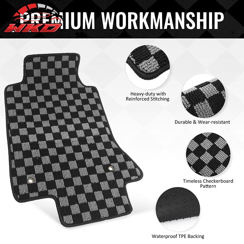 Fits 05-13 Corvette C6 Floor Mats Non-Slip Carpets Checkered Black Gray Plaid