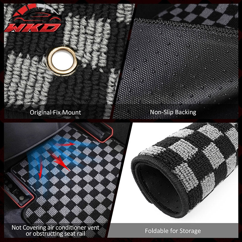 Fits 05-13 Corvette C6 Floor Mats Non-Slip Carpets Checkered Black Gray Plaid