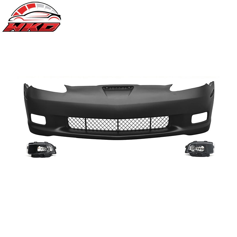 For 06-13 Corvette C6 Front Bumper Cover Z06 Style Conversion Assembly +Foglight