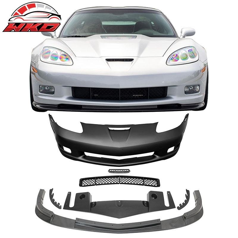 Wholesale 06-13 Corvette C6 Front Bumper Cover Z06 Style w/ Carbon Fiber Print Lip