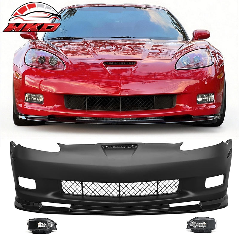 Wholesale For 06-13 Corvette C6 Z06 Front Bumper Cover Conversion Foglight Gloss Black Lip