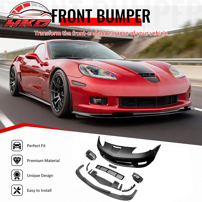 Fits 06-13 Corvette C6 Z06 Front Bumper Cover Foglight Carbon Fiber Print Lip