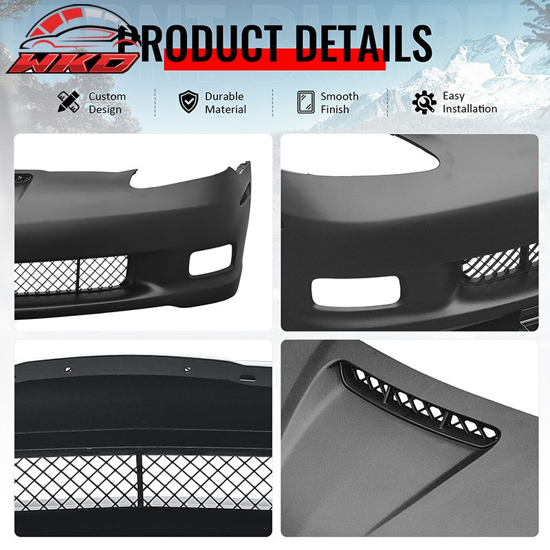 Fits 06-13 Corvette C6 Z06 Front Bumper Cover Foglight Carbon Fiber Print Lip