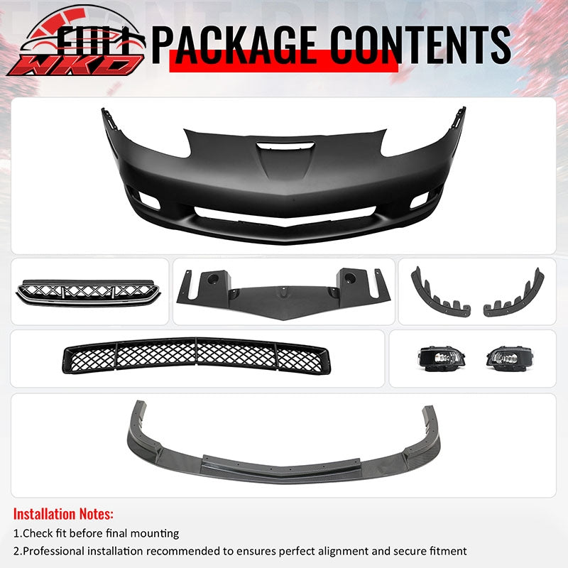 Fits 06-13 Corvette C6 Z06 Front Bumper Cover Foglight Carbon Fiber Print Lip
