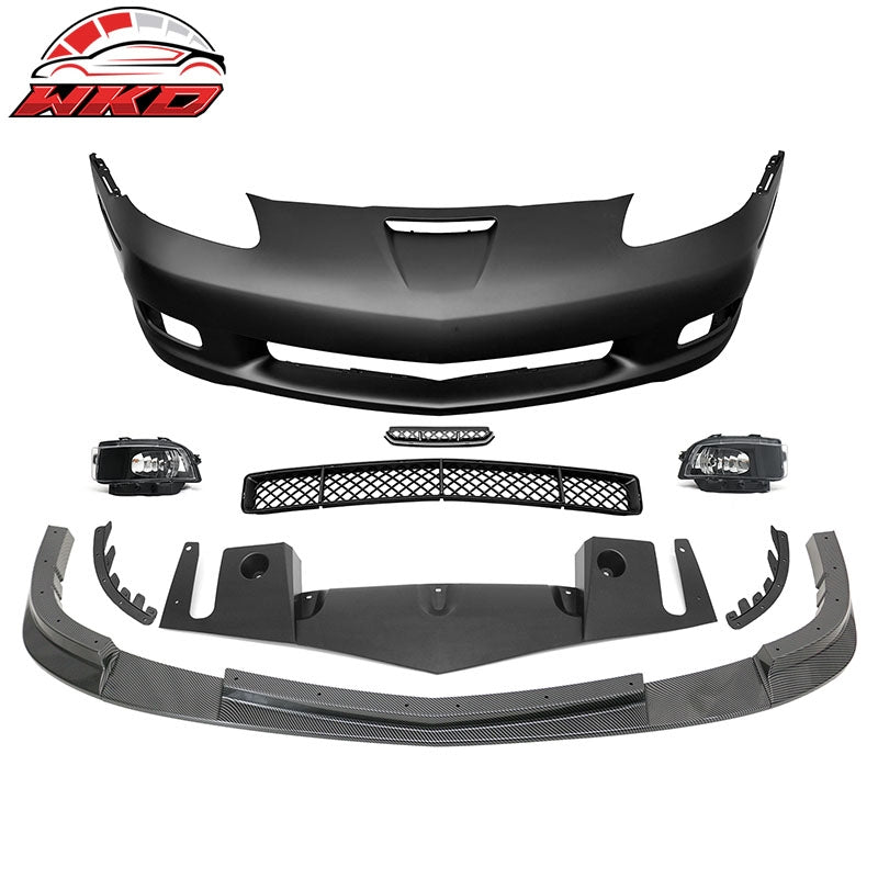 Fits 06-13 Corvette C6 Z06 Front Bumper Cover Foglight Carbon Fiber Print Lip