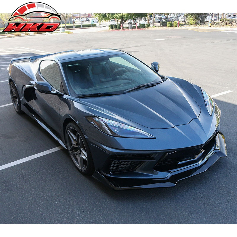 Fits 20-26 Chevrolet Corvette C8 5VM Style 5PCS Front Bumper Lip ABS Gloss Black