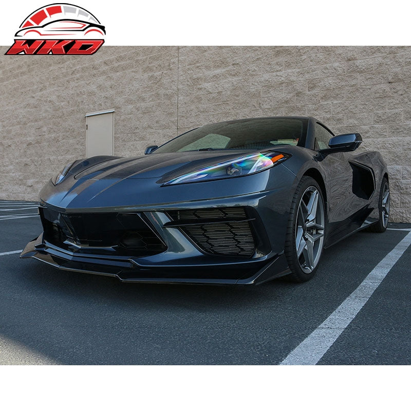 Fits 20-26 Chevrolet Corvette C8 5VM Style 5PCS Front Bumper Lip ABS Gloss Black
