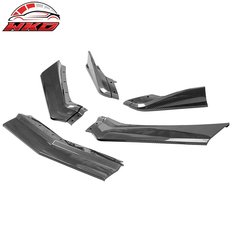 Fits 20-26 Chevy Corvette C8 ABS Front Bumper Lip Spoiler 5PC Carbon Fiber Print