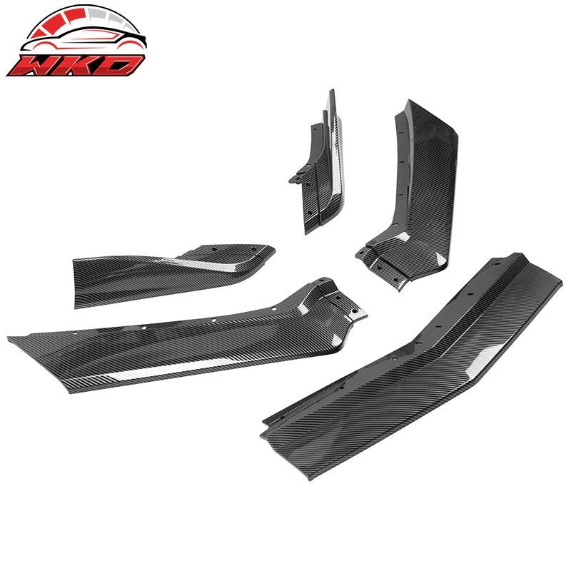 Fits 20-26 Chevy Corvette C8 ABS Front Bumper Lip Spoiler 5PC Carbon Fiber Print
