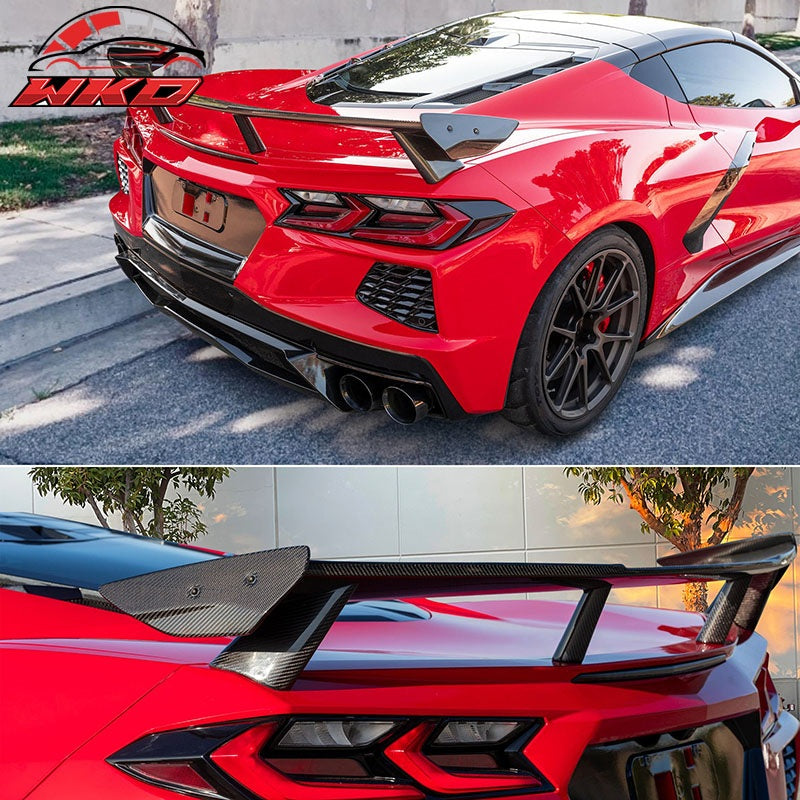 Fits 20-26 Chevrolet Corvette C8 High Wing Style Trunk Spoiler Carbon Fiber 7PC