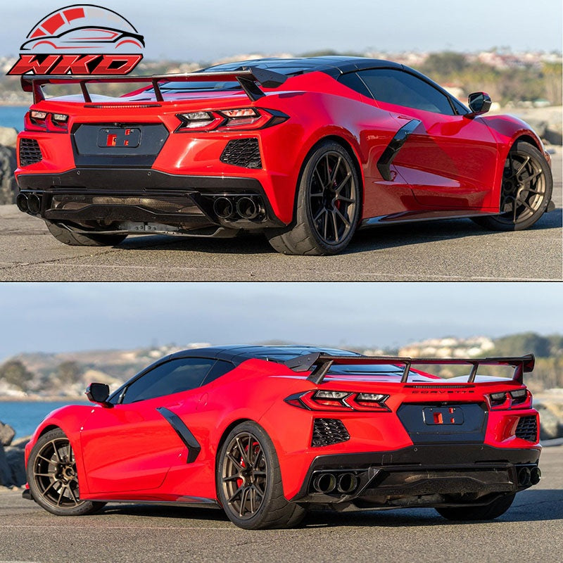 Fits 20-26 Chevrolet Corvette C8 High Wing Trunk Spoiler Carbon Fiber Print ABS
