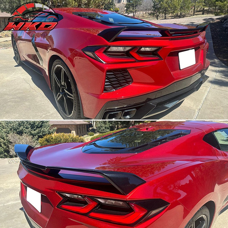 Fits 20-26 Chevrolet Corvette C8 Z51 Style Trunk Spoiler Carbon Fiber Print ABS