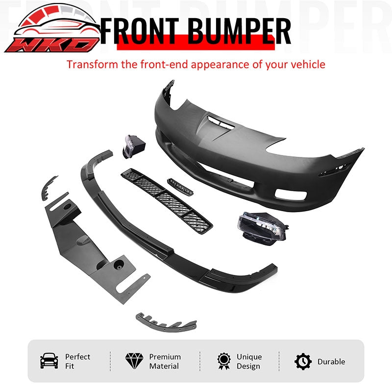 Fits 05-13 Corvette Front Bumper Cover Z06 Conversion +Foglight +Gloss Black Lip