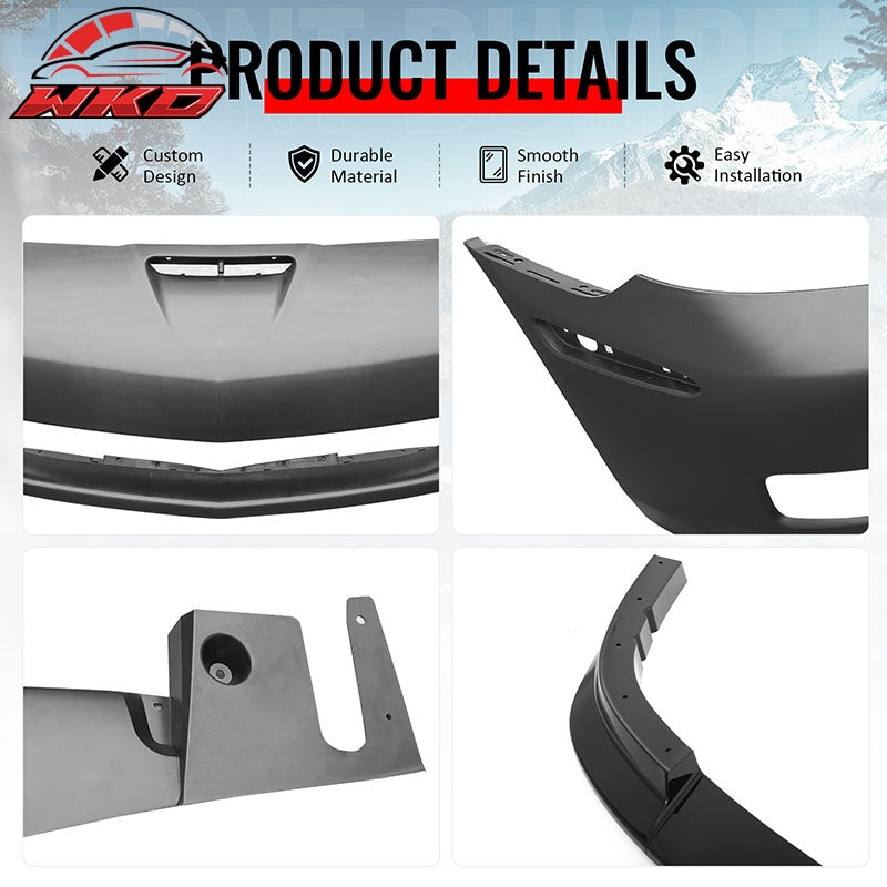 Fits 05-13 Corvette Front Bumper Cover Z06 Conversion +Foglight +Gloss Black Lip