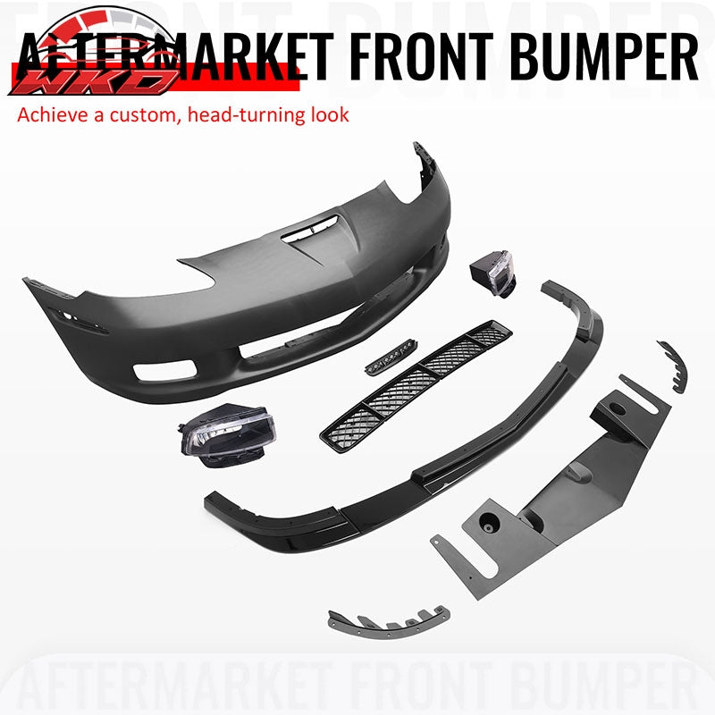 Fits 05-13 Corvette Front Bumper Cover Z06 Conversion +Foglight +Gloss Black Lip