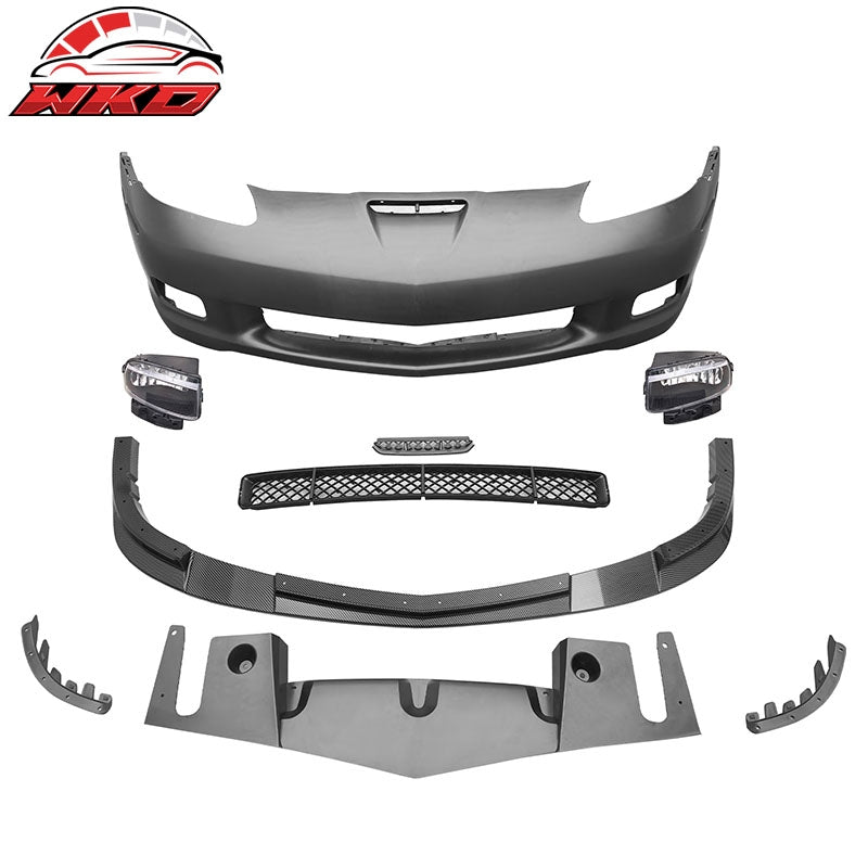 Wholesale 05-13 Corvette Front Bumper Cover Z06 +Foglight +Carbon Fiber Print ZR1 Lip