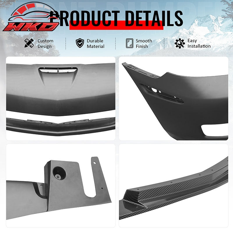 Fits 05-13 Corvette Front Bumper Cover Z06 +Foglight +Carbon Fiber Print ZR1 Lip