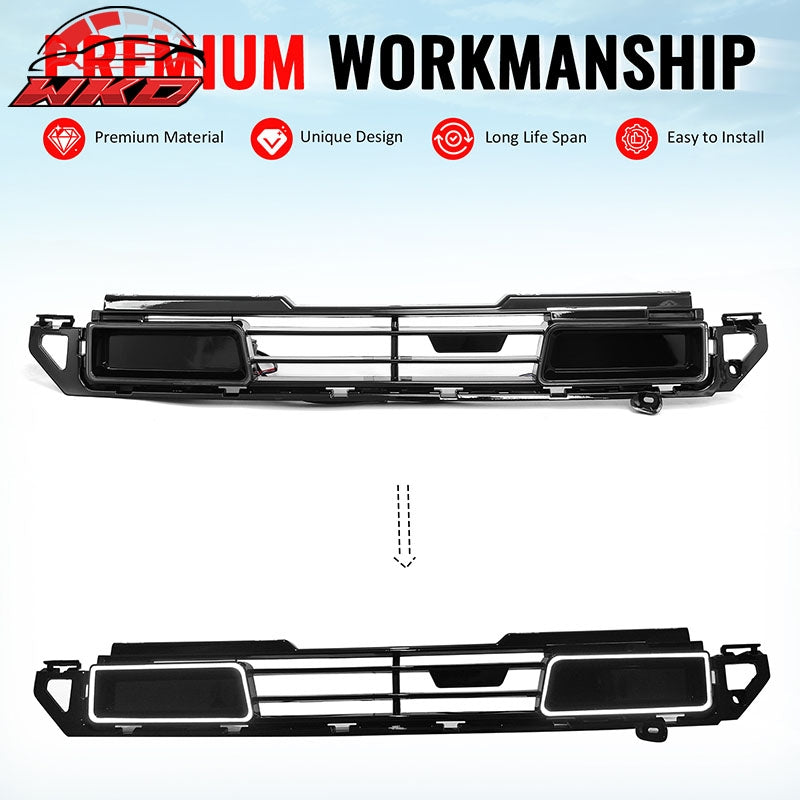 Fits 20-26 Defender 90 110 130 IKON Style LED Front Upper Grille Gloss Black ABS