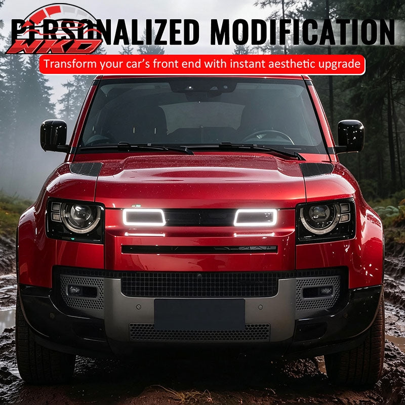 Fits 20-26 Defender 90 110 130 IKON Style LED Front Upper Grille Gloss Black ABS