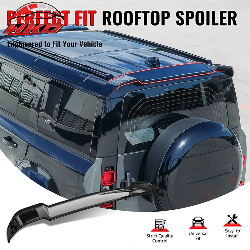 Fits 20-26 Defender 90 110 130 V Style Gloss Black Rear Window Roof Spoiler ABS