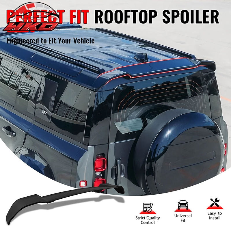 Fits 20-26 Defender 90 110 130 V Style Matte Black Rear Window Roof Spoiler ABS