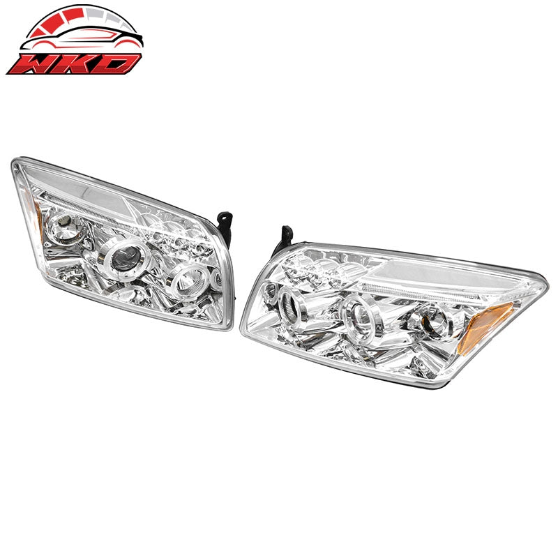 Fits 07-12 Dodge Caliber Projector Head Lights Chrome Housing w/ Amber Reflector
