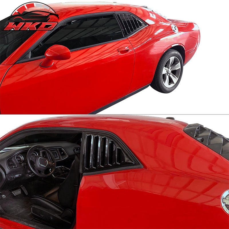 For 08-23 Dodge Challenger XE V4 Gloss Black Rear Side Window Louver Scoop Cover