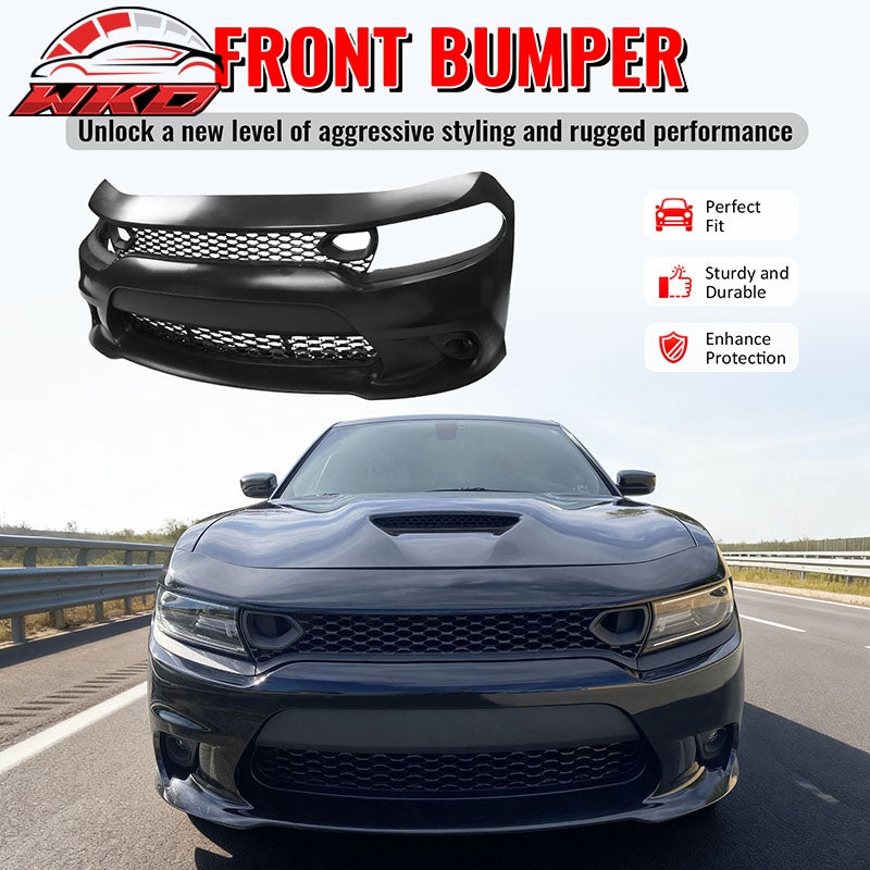 Fits 15-23 Dodge Charger 19 SRT Hellcat Style Front Bumper Cover W/Fog Lamps PP