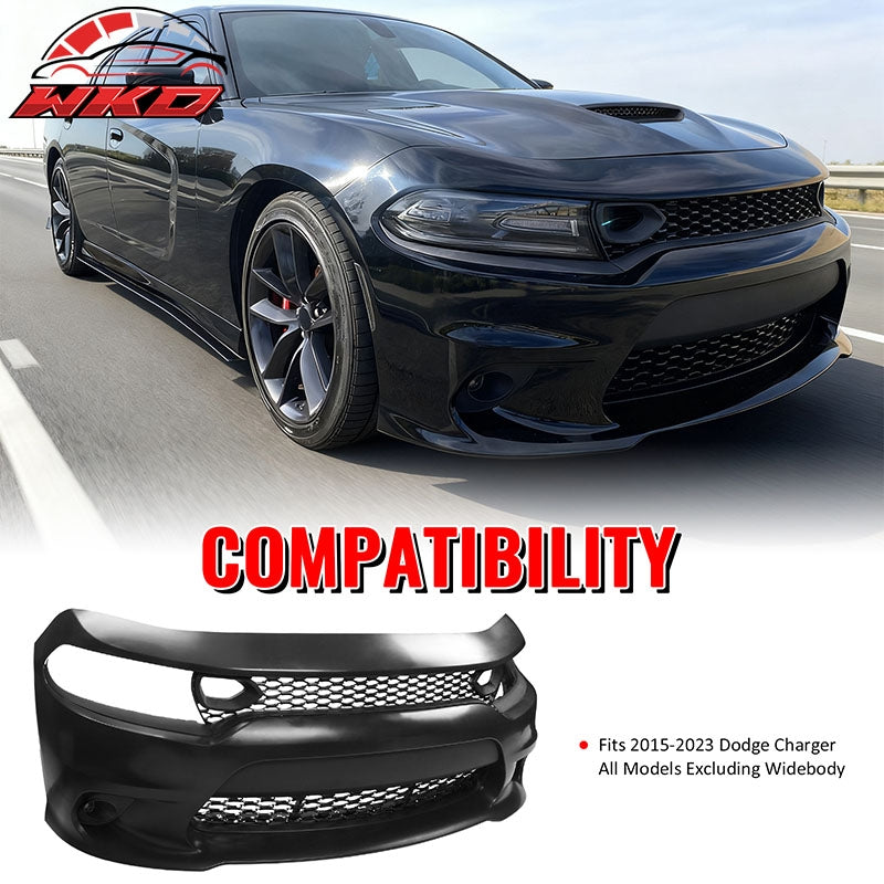 Fits 15-23 Dodge Charger 19 SRT Hellcat Style Front Bumper Cover W/Fog Lamps PP