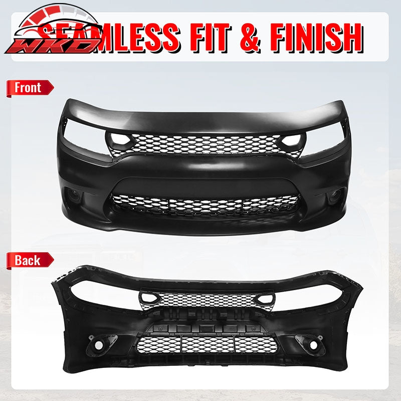 Fits 15-23 Dodge Charger 19 SRT Hellcat Style Front Bumper Cover W/Fog Lamps PP