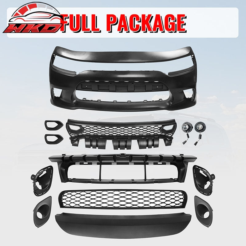 Fits 15-23 Dodge Charger 19 SRT Hellcat Style Front Bumper Cover W/Fog Lamps PP