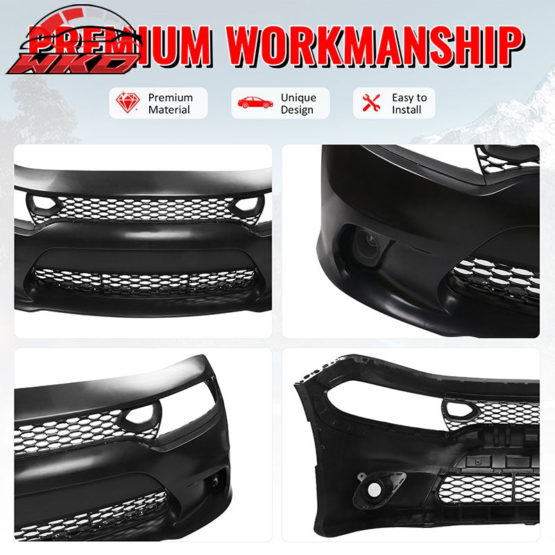 Fits 15-23 Dodge Charger 19 SRT Hellcat Style Front Bumper Cover W/Fog Lamps PP