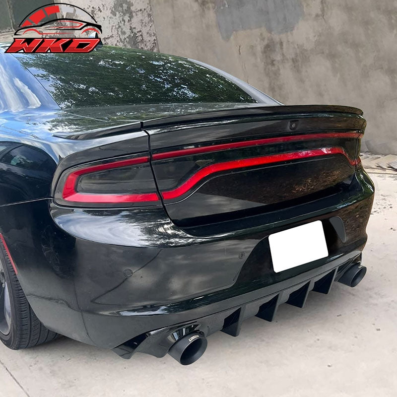 Fits 15-23 Dodge Charger Base SXT Rear Bumper Diffuser Splitter Gloss Black PP