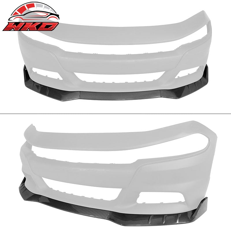 Fits 15-23 Dodge Charger Front Bumper Lip Carbon Fiber Print 3PCS IKON Style ABS