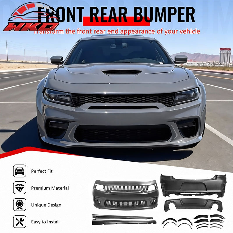Fits 15-23 Dodge Charger Front Rear Bumper Conversion w/ Side Skirt/Fender Flare