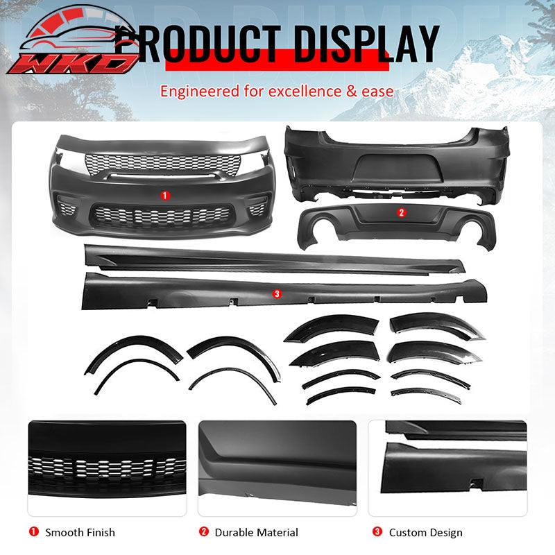 Fits 15-23 Dodge Charger Front Rear Bumper Conversion w/ Side Skirt/Fender Flare