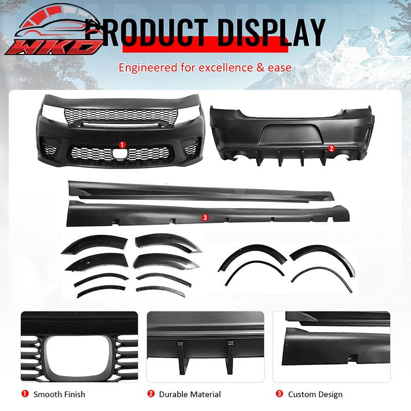 Fits 15-23 Dodge Charger Front Rear Bumper Conversion with Side Skirts/Diffuser