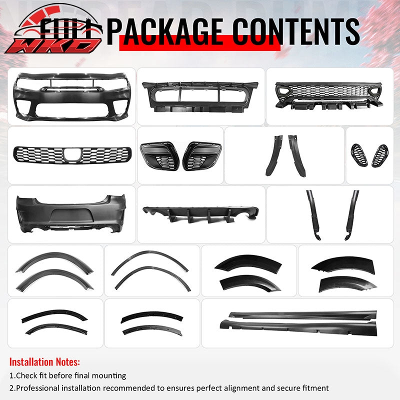 Fits 15-23 Dodge Charger Front Rear Bumper Conversion with Side Skirts/Diffuser