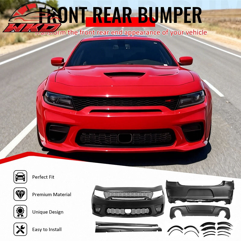 For 15-23 Dodge Charger Front & Rear Bumper Cover & Side Skirt & Fender Flare