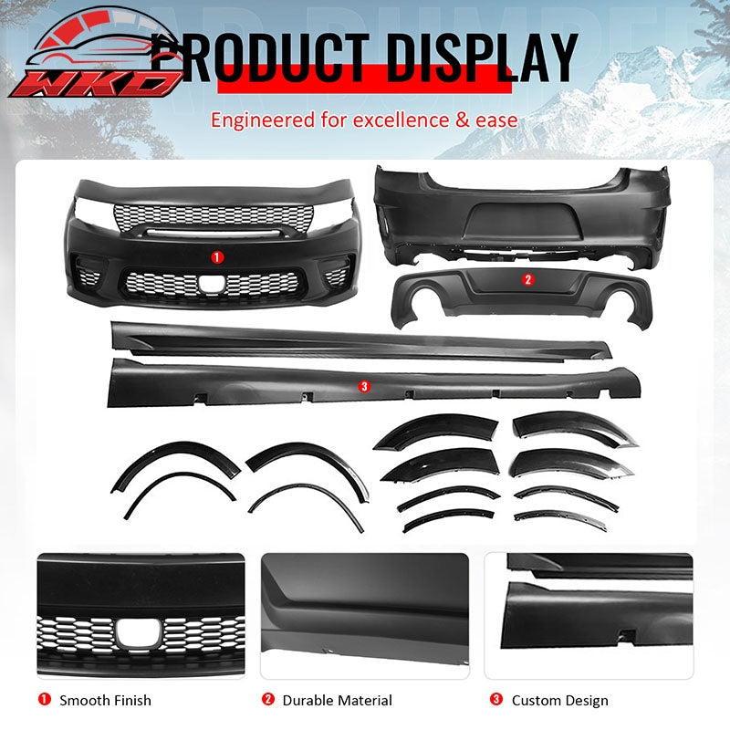 For 15-23 Dodge Charger Front & Rear Bumper Cover & Side Skirt & Fender Flare