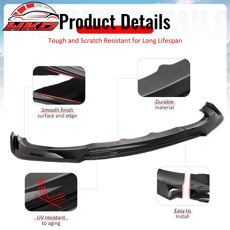 Wholesale 15-23 Dodge Charger IKON V2 Front Bumper Lip Spoiler Gloss Black PP 3PCS - Wikond Auto